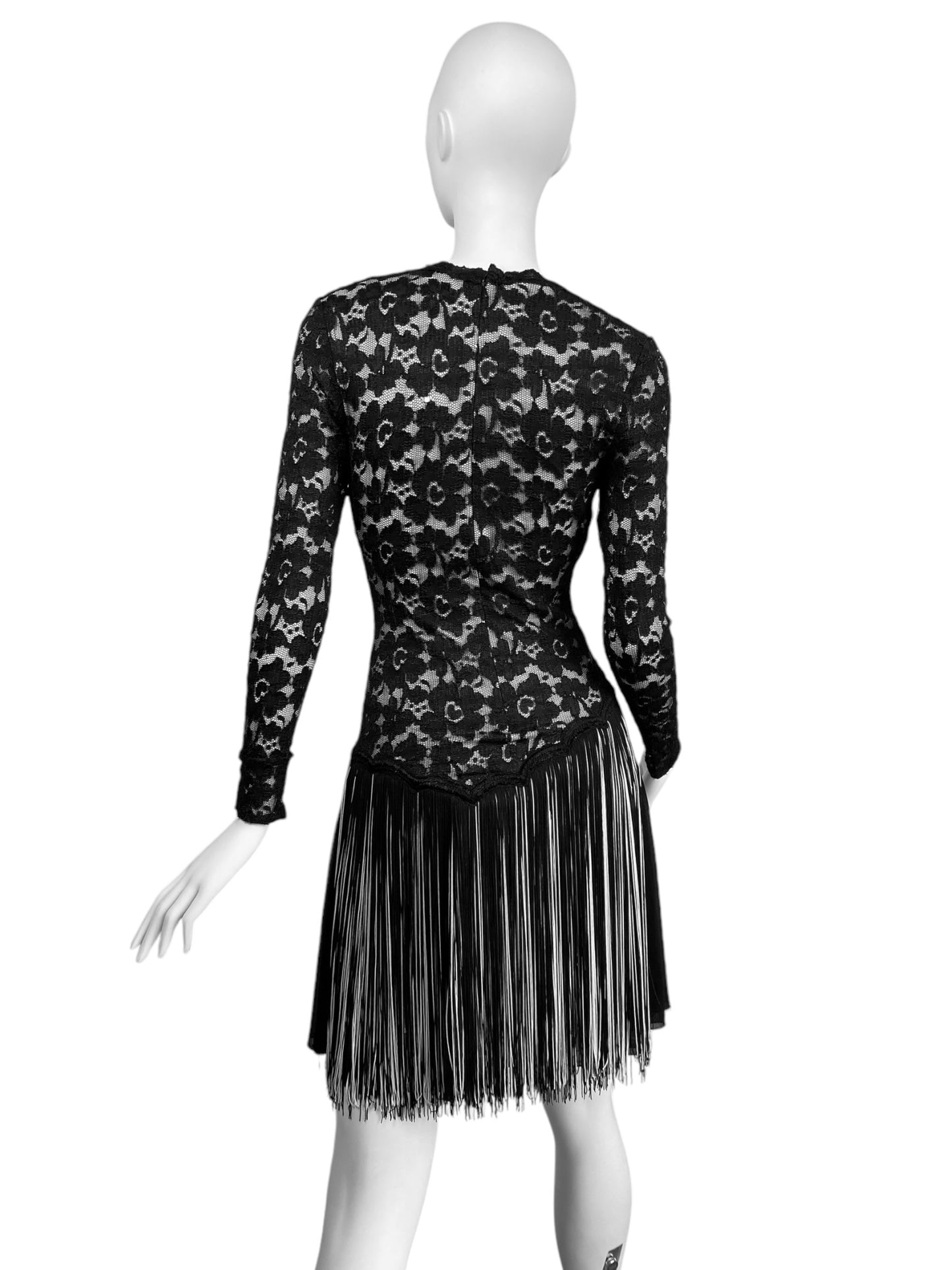 ANGELO TARLAZZI 2000s BLACK LACE FRINGES MINI DRESS