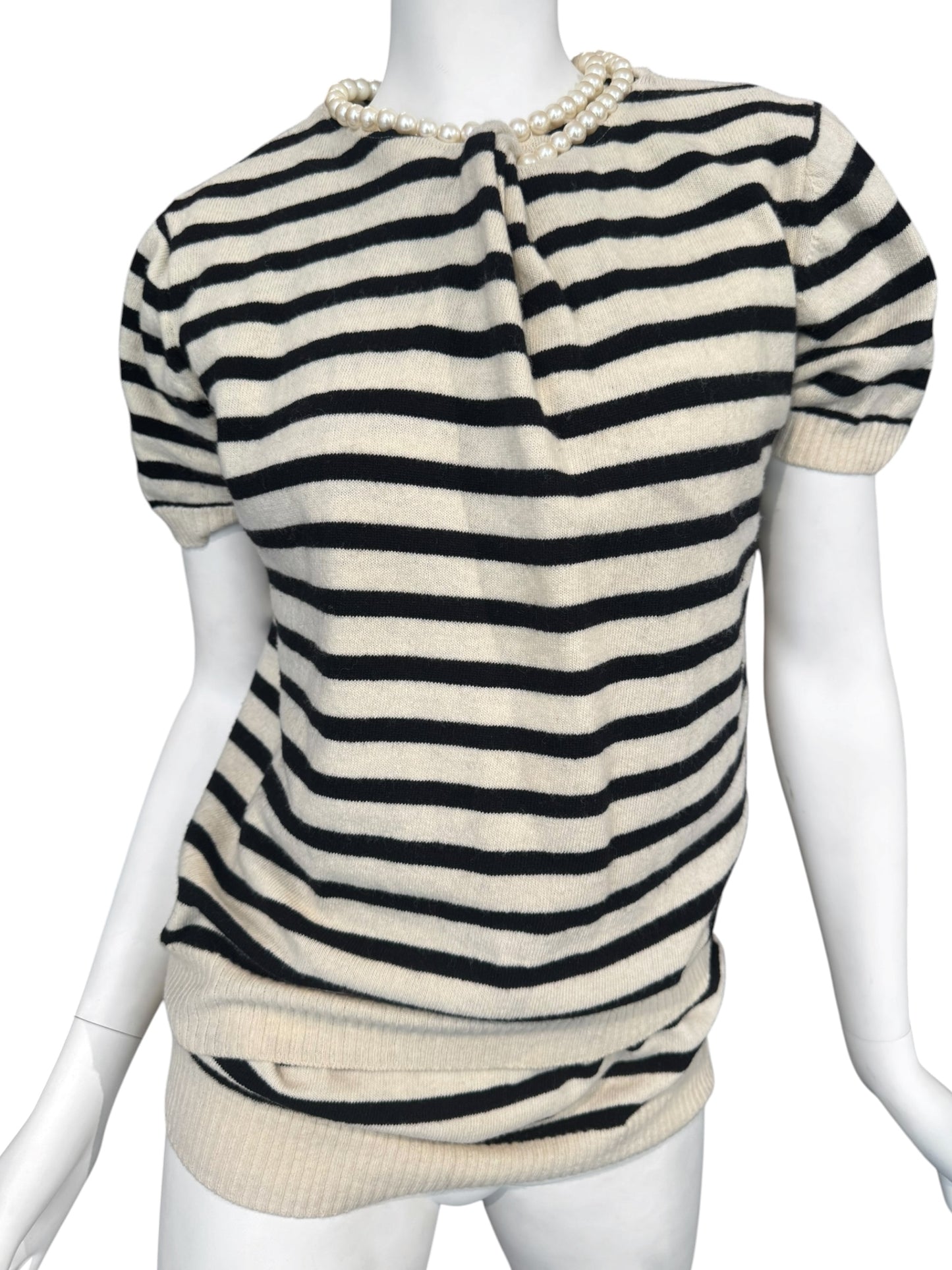 JUNYA WATANABE FW2003 WOOL CREAM & BLACK STRIPED PEARL NECKLACE TOP