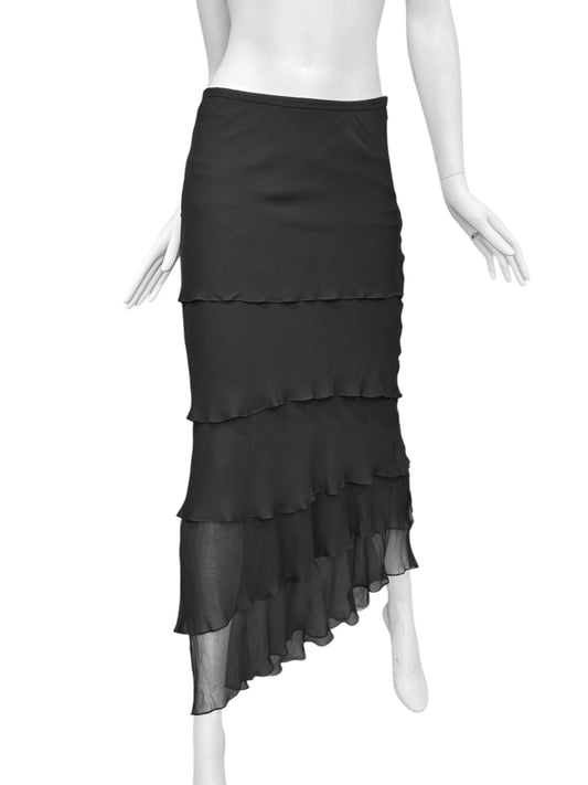 GEORGES RECH 2000s BLACK SILK TIERED MAXI SKIRT