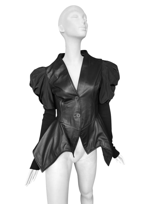 LA HAINE INSIDE US 2020s BLACK LEATHER PUFFY SLEEVES JACKET