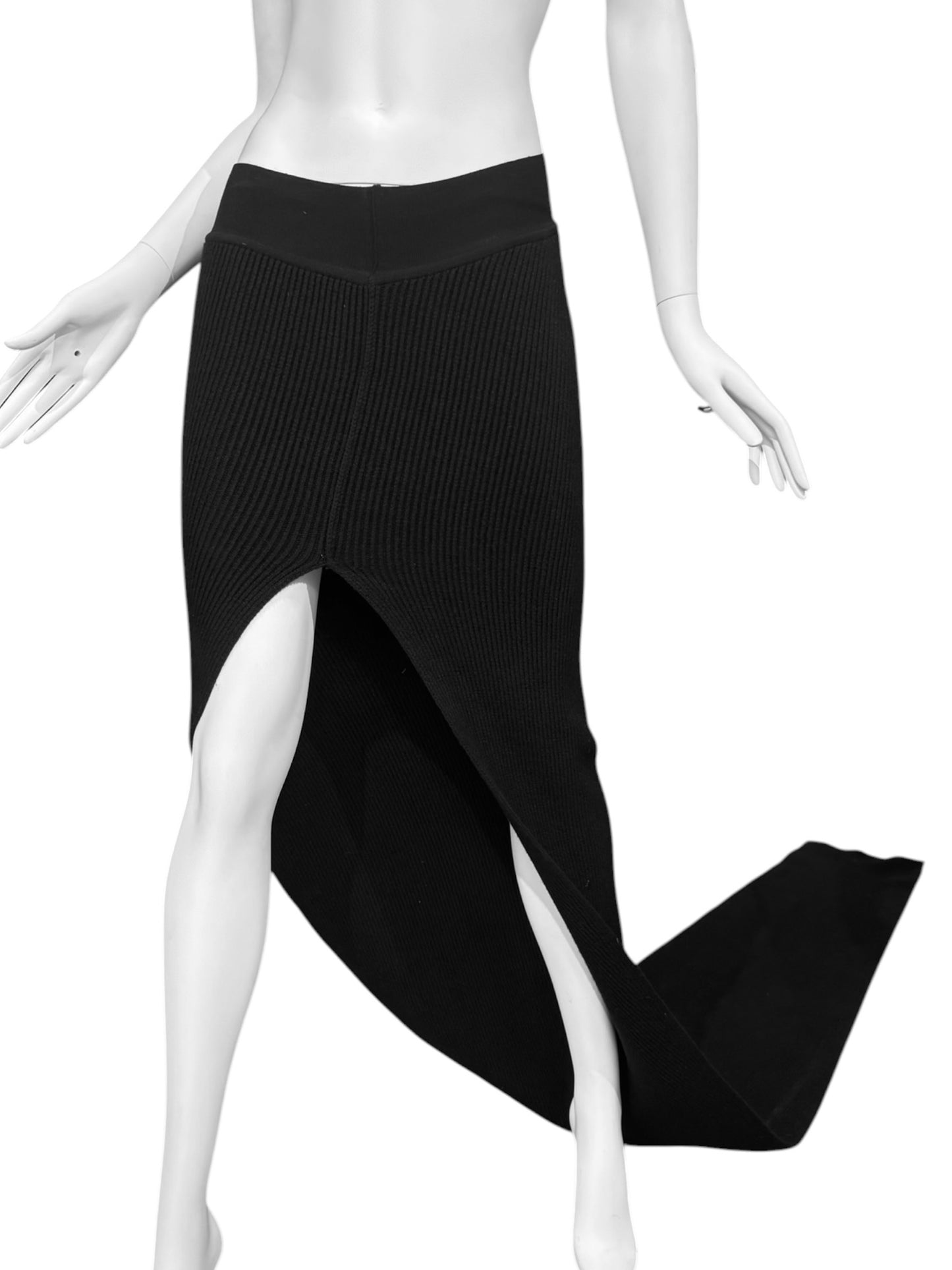 RICK OWENS FW2023 «LUXOR» BLACK CASHMERE SLIT MAXI TRAIN SKIRT