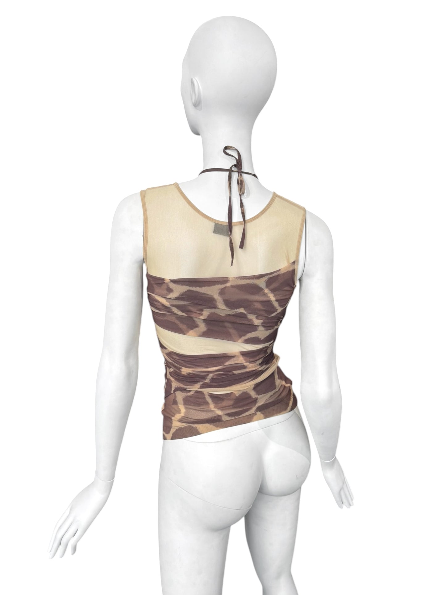 PLEIN SUD JEANS SS1998 GIRAFE PRINT MESH LAYERED TANK TOP