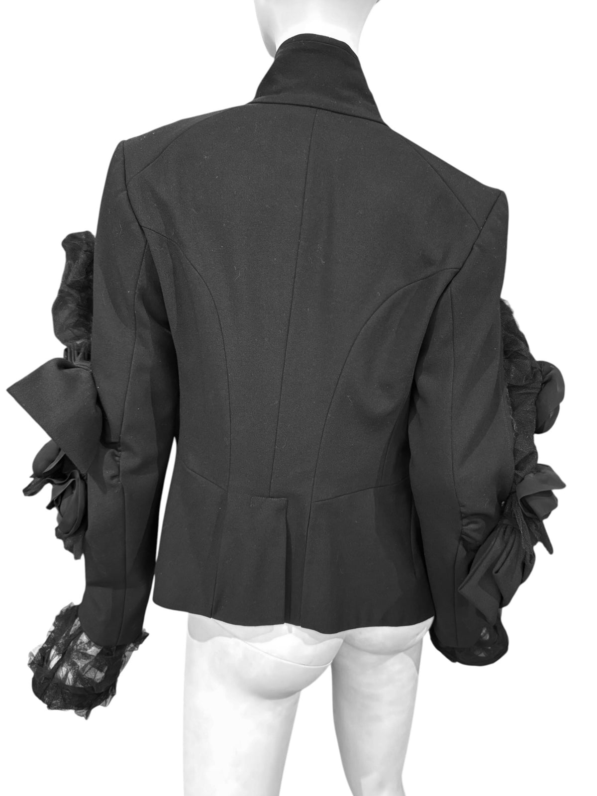 COMME DES GARÇONS FW2004 ‘DARK ROMANCE, WITCH’ BLACK WOOL TULLE & BOW INSERTS BLAZER