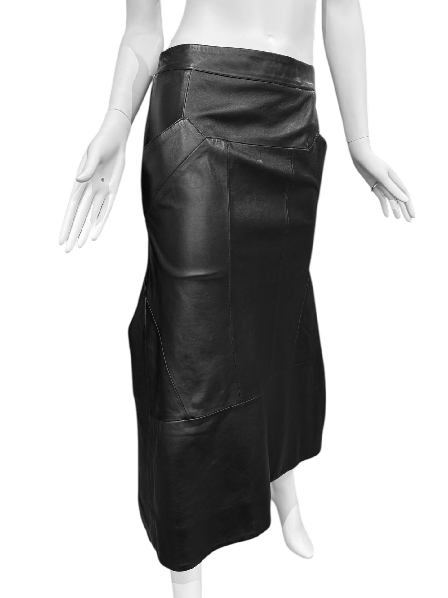 OLIVIER THEYSKENS SS2020 BLACK LEATHER MAXI SKIRT