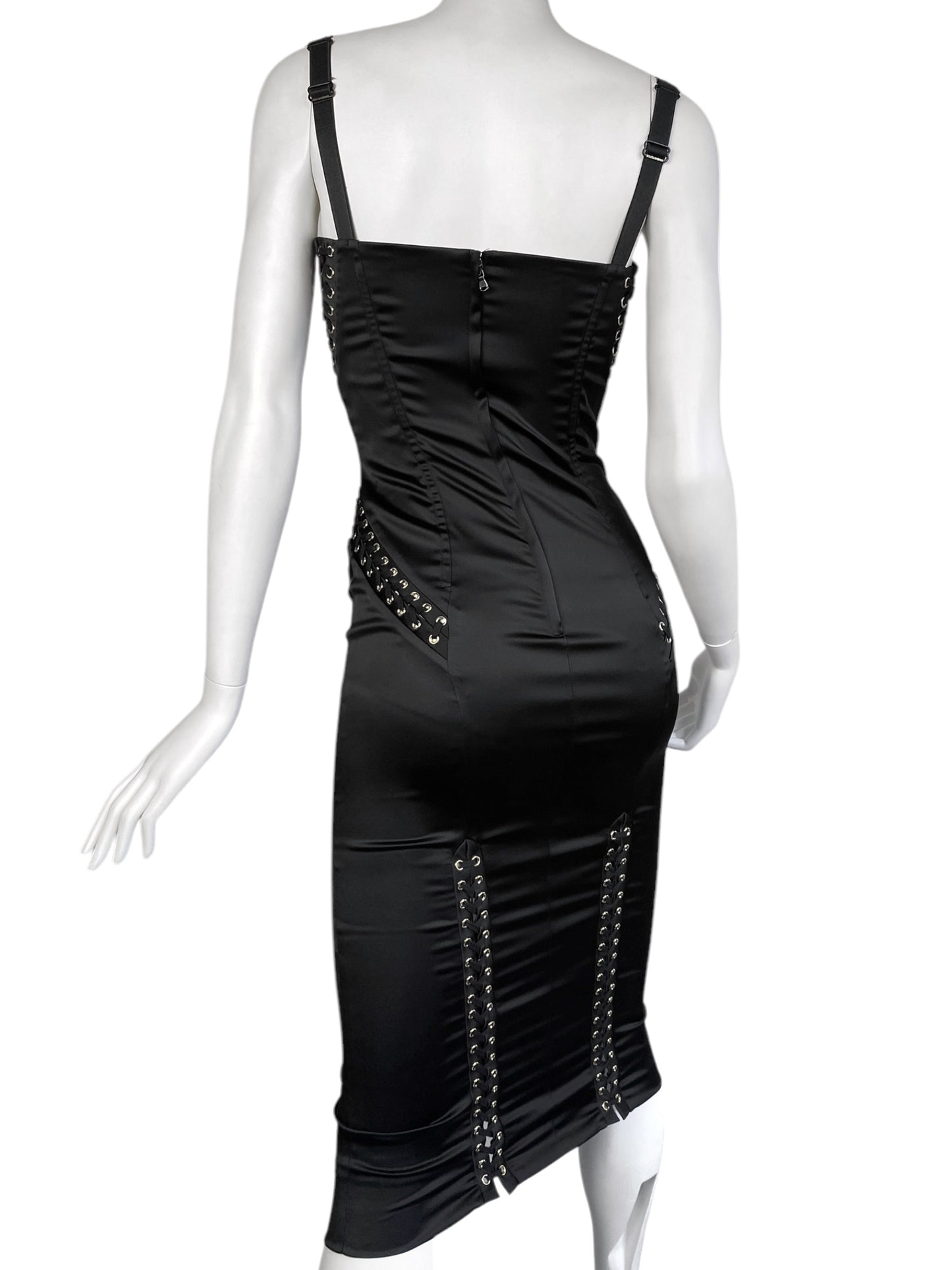 DOLCE & GABBANA SS2019 BLACK BONDAGE LACE-UP CORSET MIDI DRESS