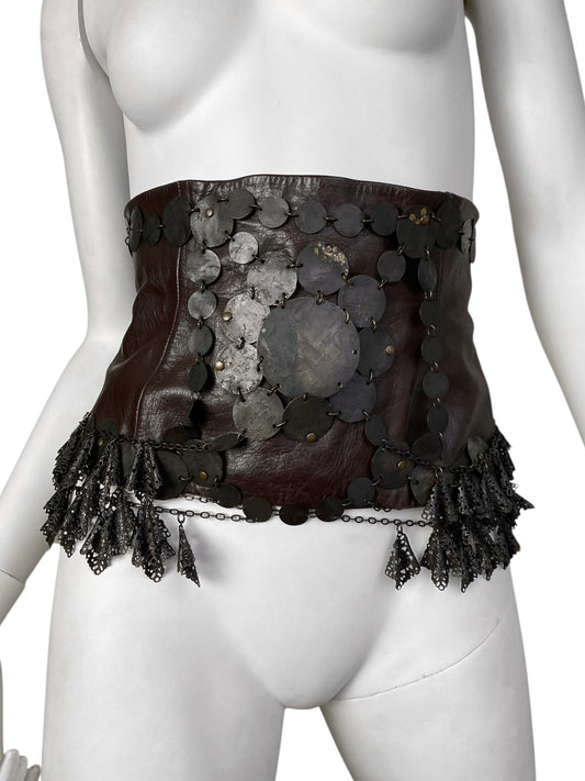 ANTONIO MARRAS FW2002 BROWN LEATHER & METAL EMBELLISHED ARTISANAL CORSET