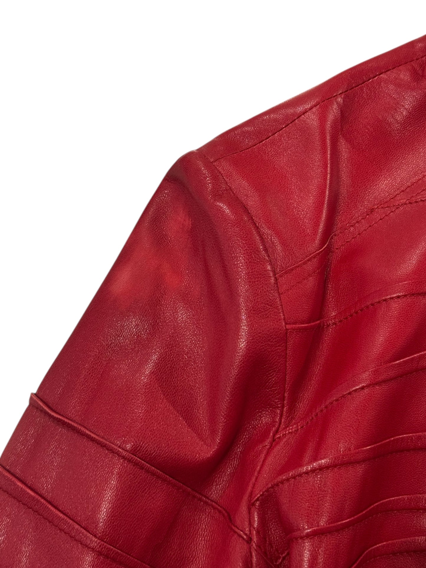 FAYÇAL AMOR SS2004 RED LAMB LEATHER DARTED 2P. SET (JACKET + PANTS)