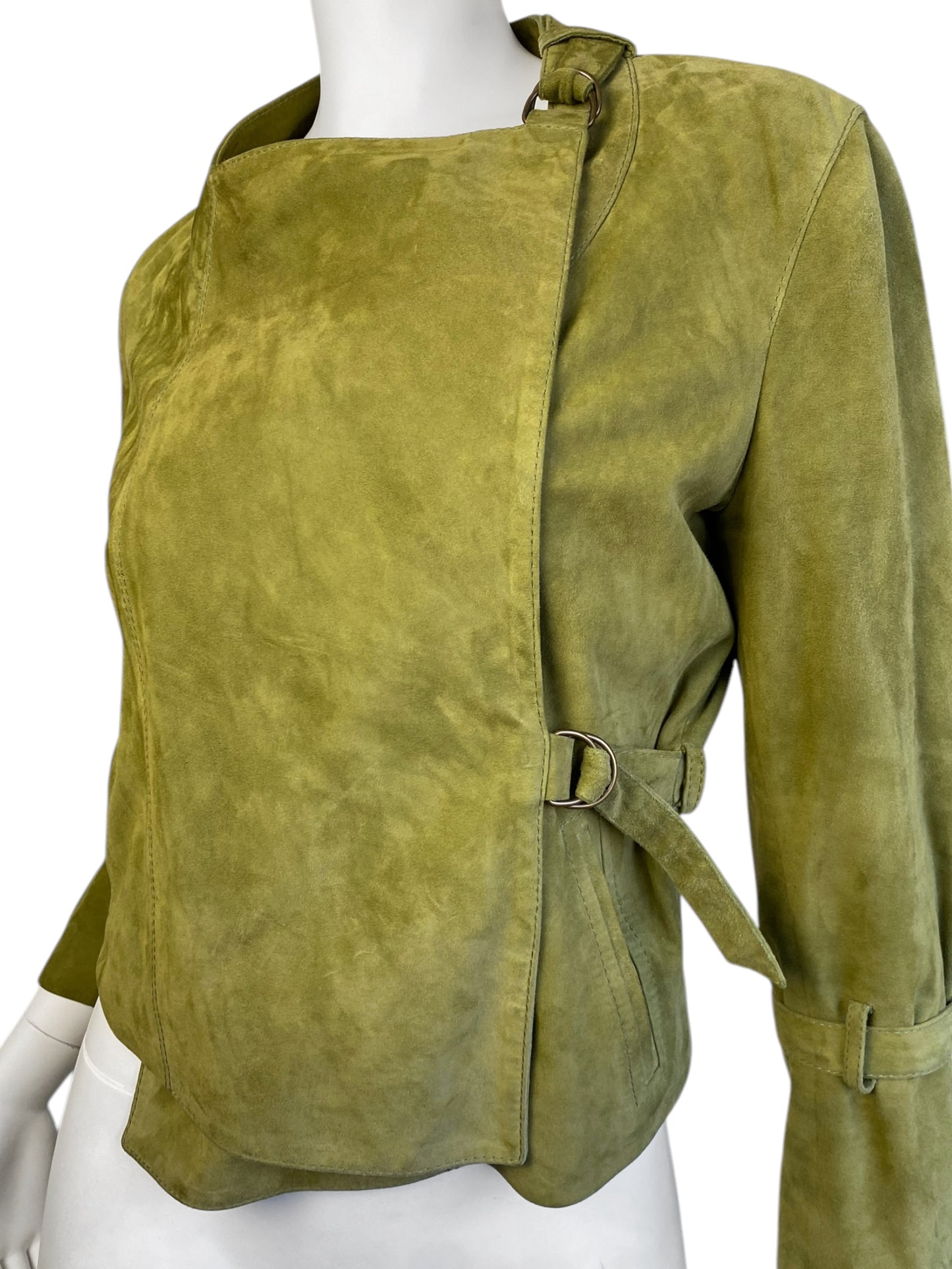 PLEIN SUD 2010s OLIVE GREEN SUEDE BONDAGE CLOSURE JACKET