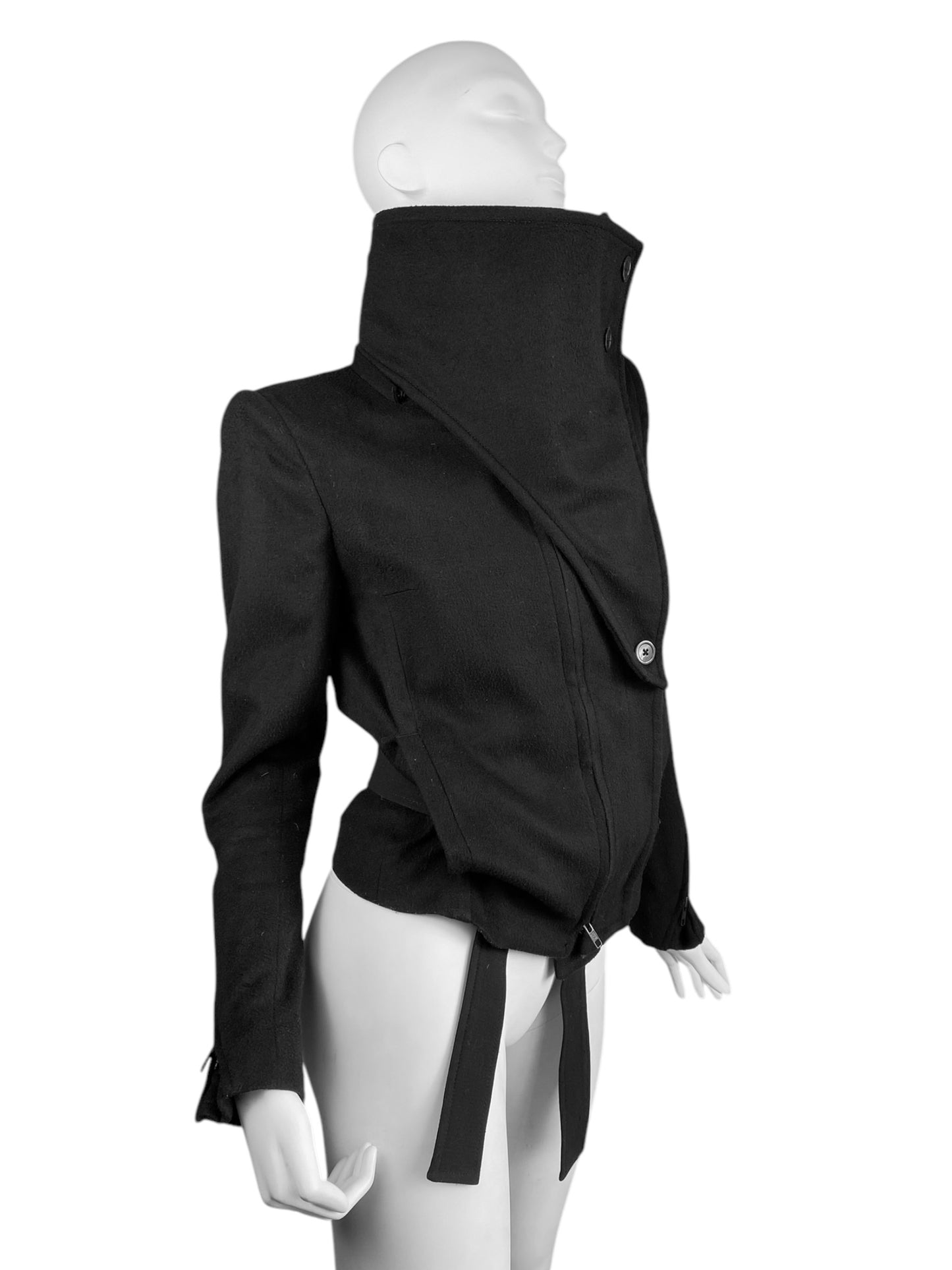 ANN DEMEULEMEESTER FW2012 BLACK WOOL HIGH STRUCTURED COLLAR JACKET