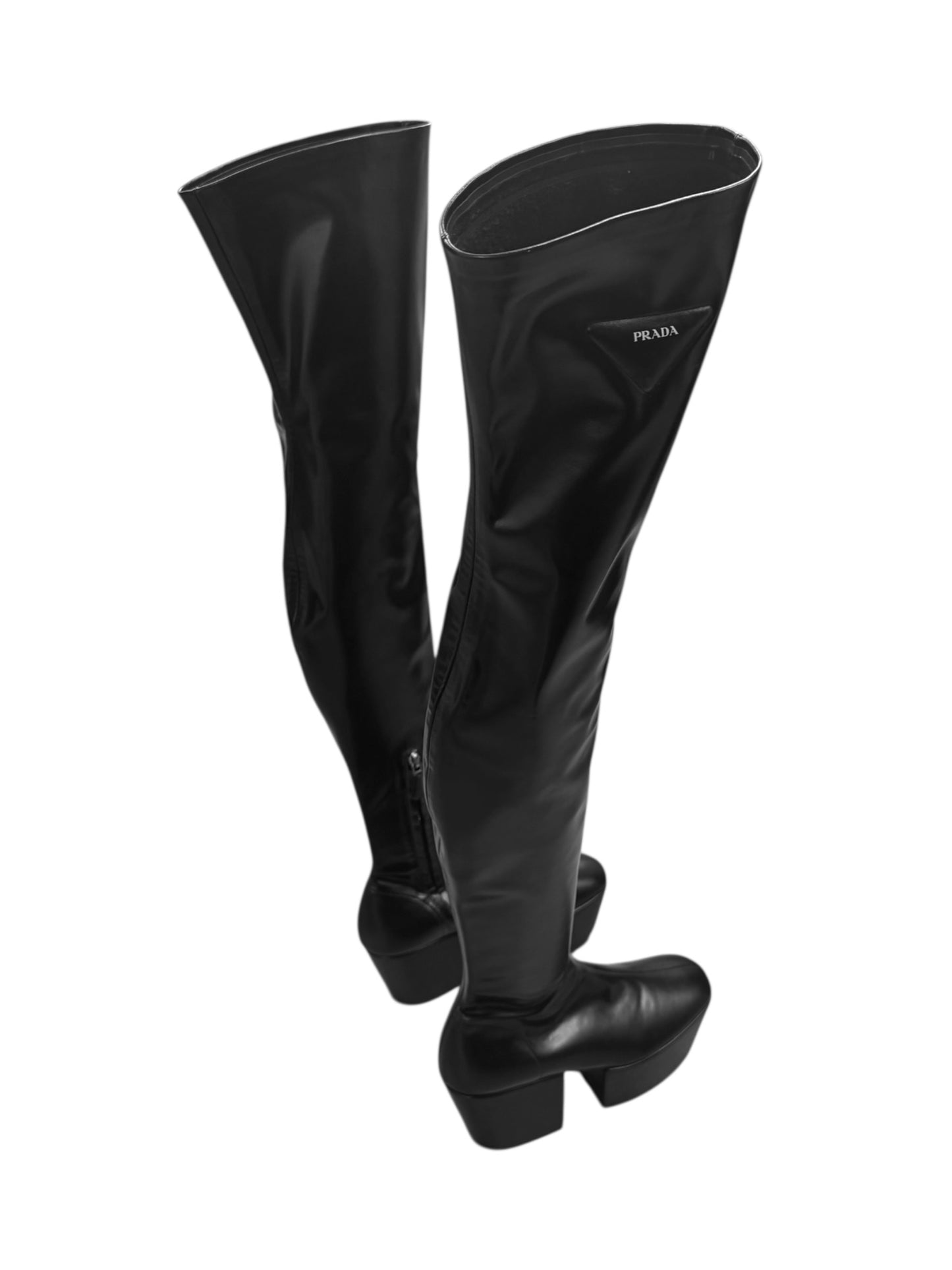 PRADA FW2021 BY MIUCCIA PRADA & RAF SIMONS BLACK OVER-THE-KNEE PLATFORM BOOTS