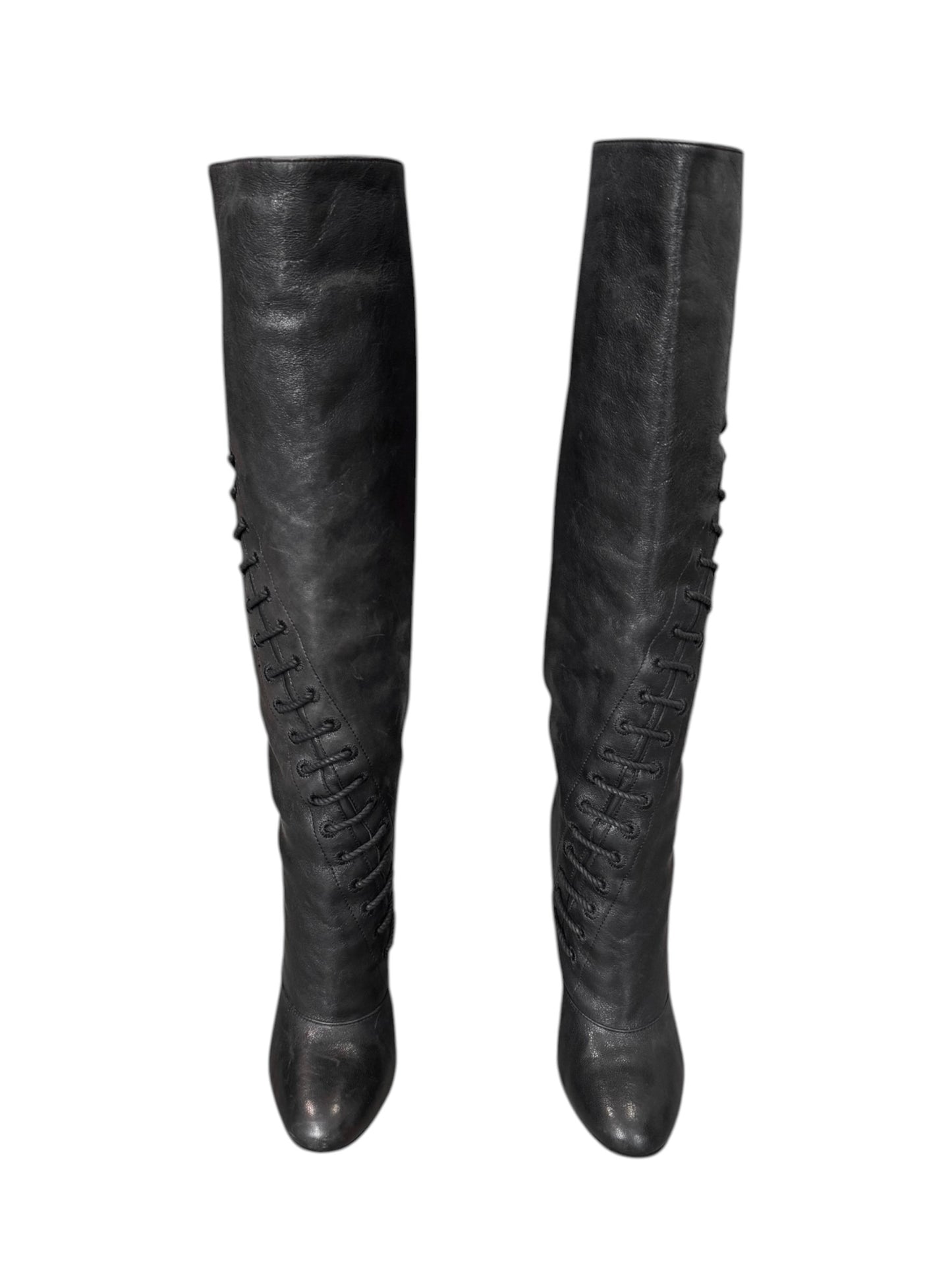 NINA RICCI FW2007 BY OLIVIER THEYSKENS BLACK LEATHER LACE-UP BOOTS