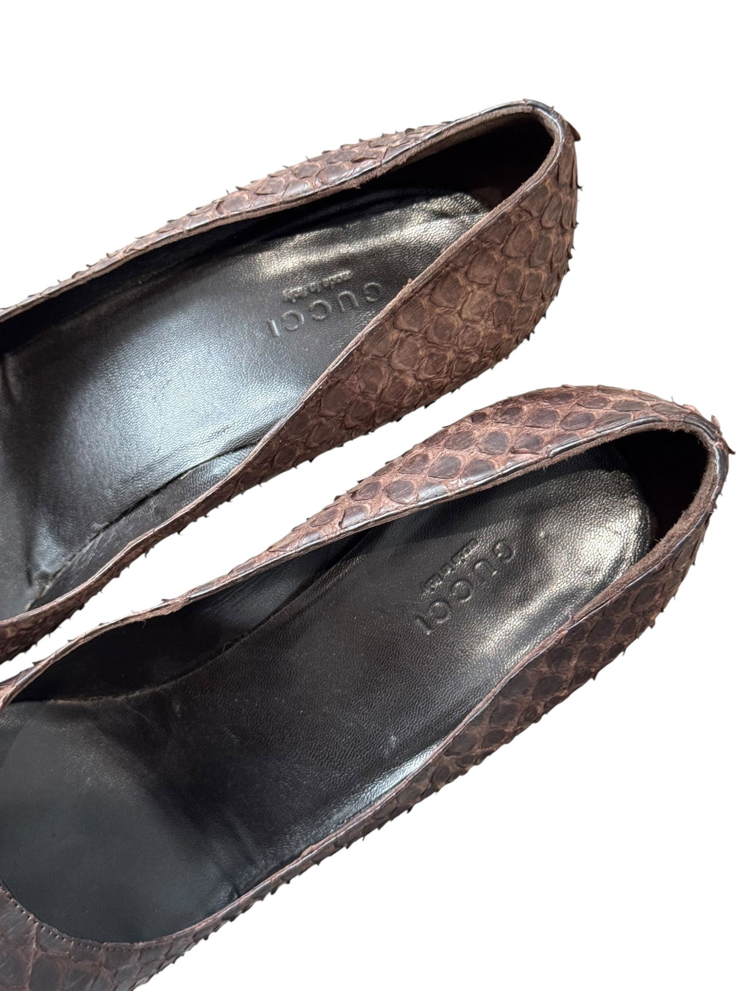 GUCCI 2000s BROWN LEATHER PYTHON-LIKE BAMBOO HEELS