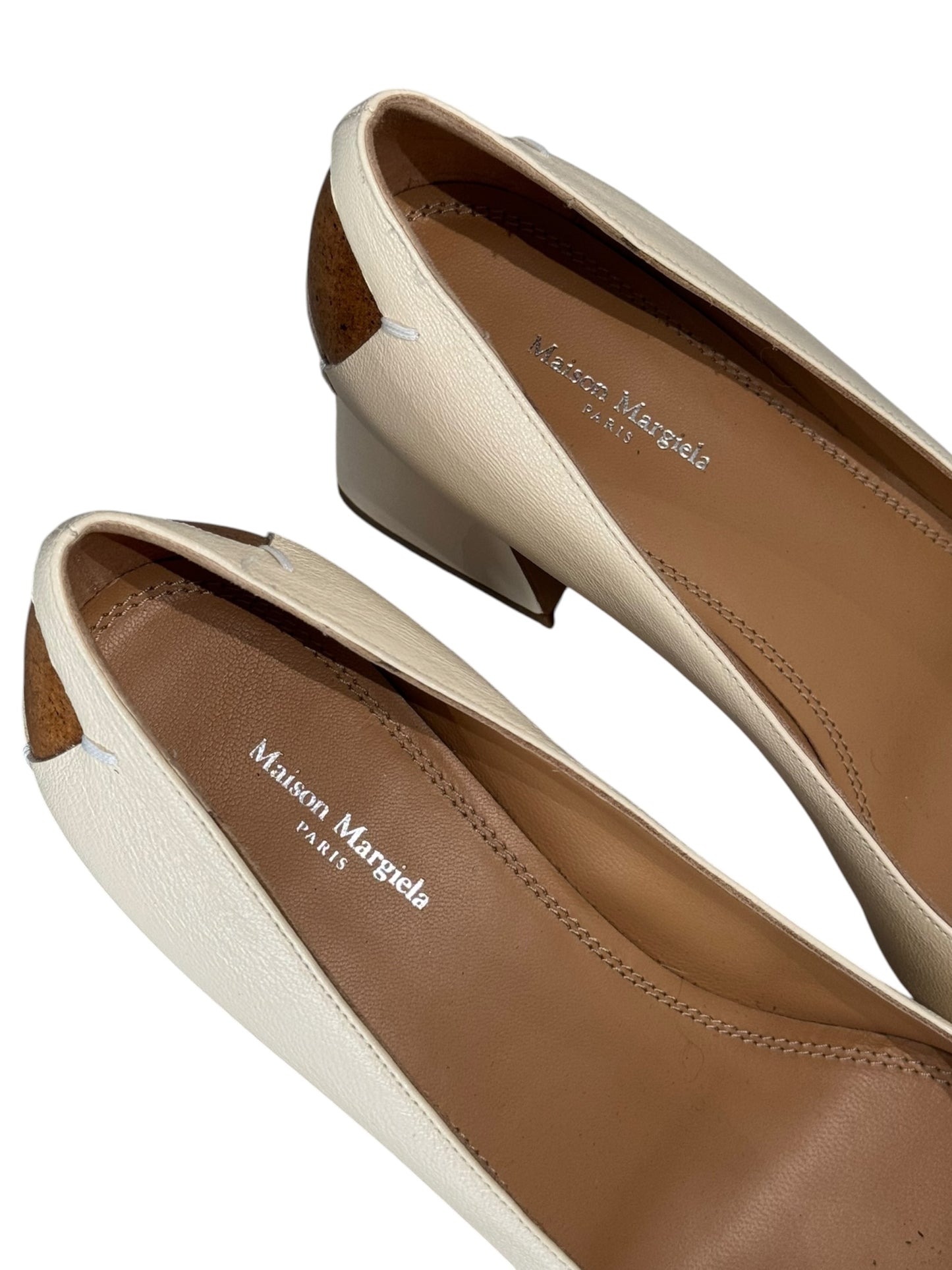 MAISON MARGIELA 2020s BY JOHN GALLIANO CREAM LEATHER ‘4 STITCHES’ HEELS