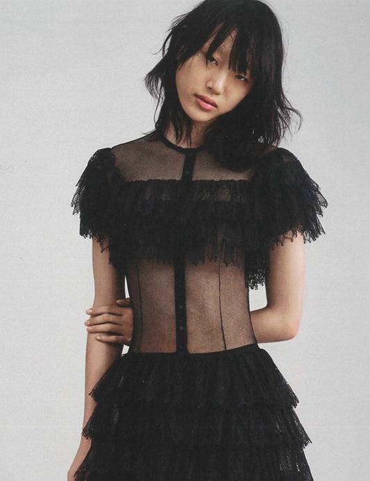 ALAIA SS2016 BLACK TULLE & LACE SHEER TOP