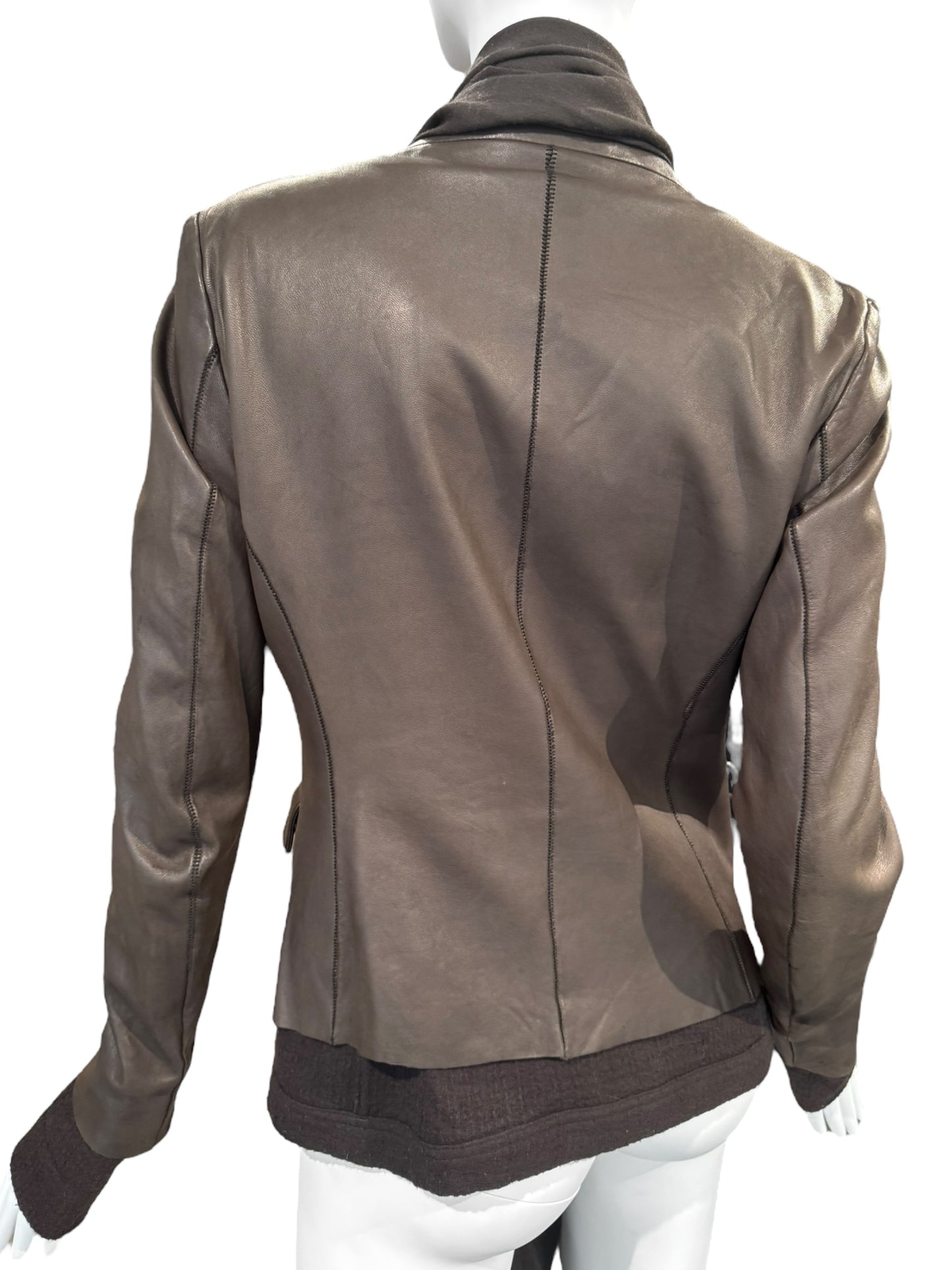 ISAAC SELLAM 2010s BROWN LEATHER SCARF JACKET