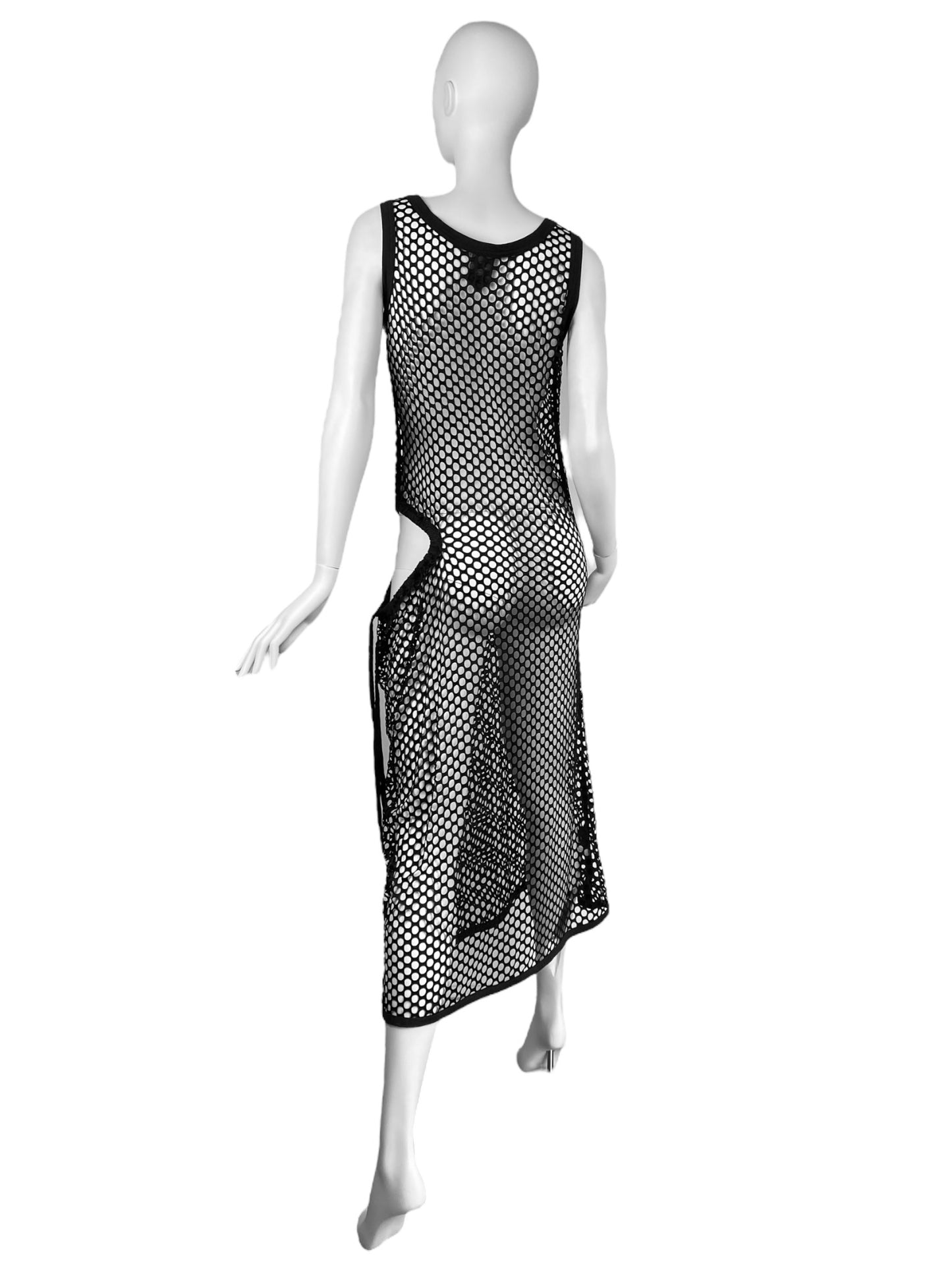 Y-3 YOHJI YAMAMOTO X ADIDAS 2010s BLACK LASER CUT OUT HOLES MAXI DRESS