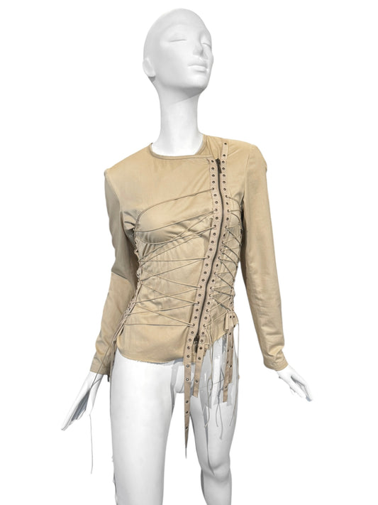 PLEIN SUD SS2003 BEIGE ASYMMETRICAL LACE-UP JACKET