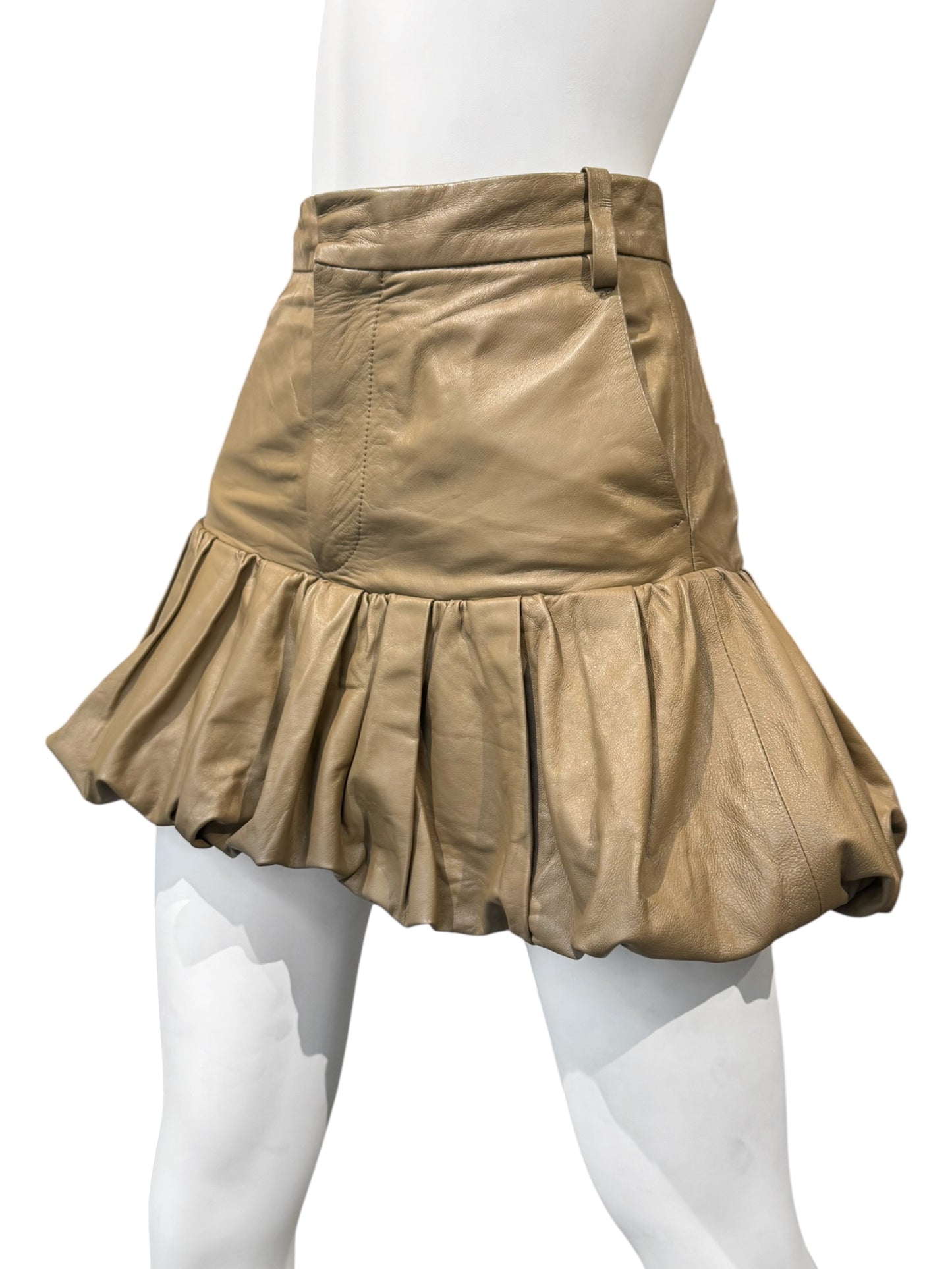 DSQUARED2 FW2021 BEIGE LEATHER BUBBLE MINI SKIRT