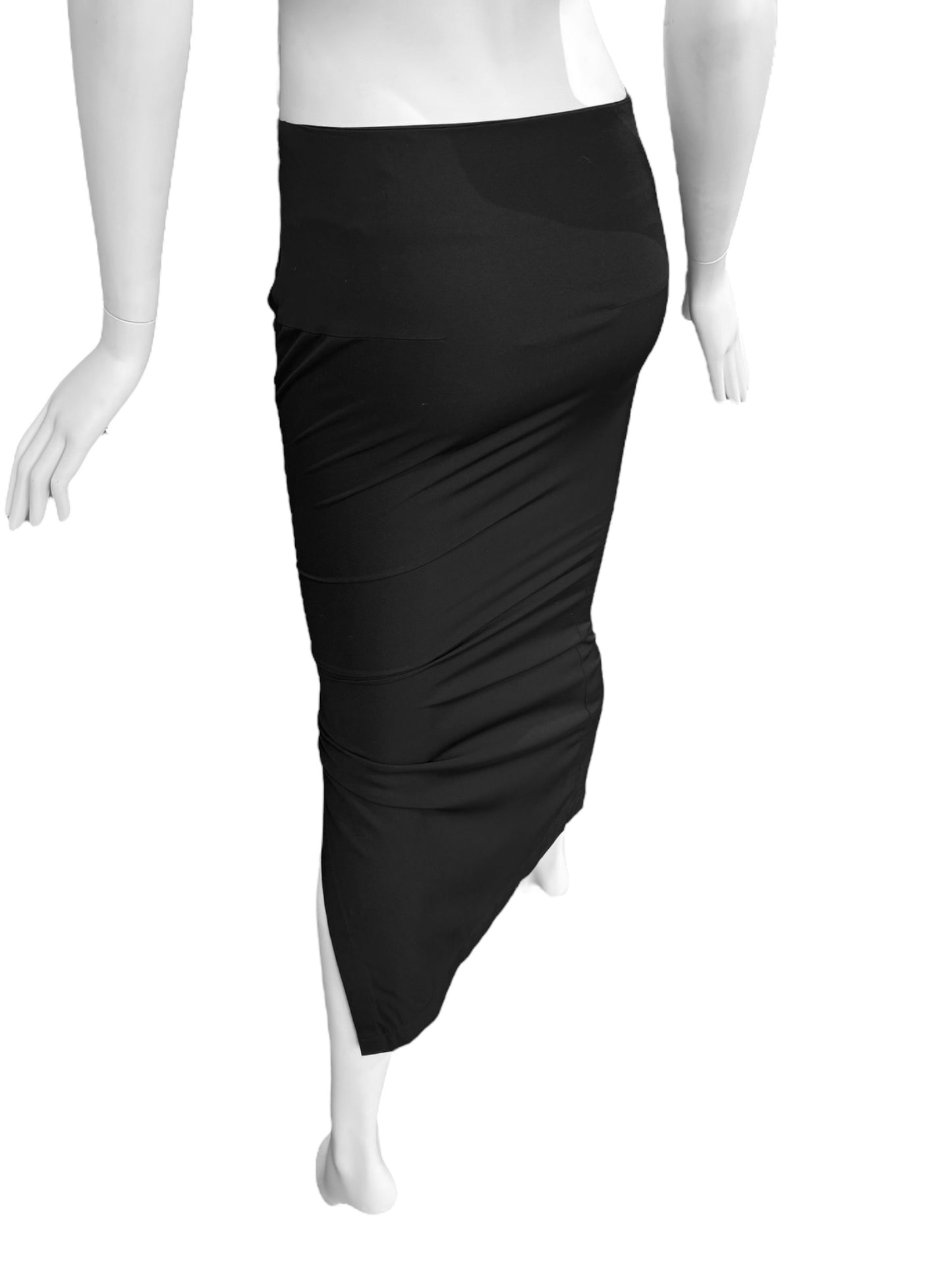 Y’S YOHJI YAMAMOTO 2000s BLACK WOOL ASYMMETRICAL SLIT MAXI SKIRT