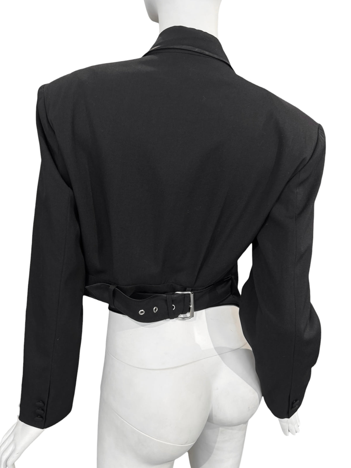 PLEIN SUD 1980s BLACK WOOL BLEND WRAP BLAZER