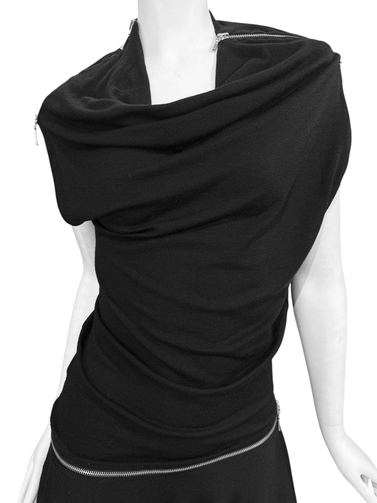 PLEIN SUD FW2003 BLACK ASYMMETRICAL ZIP MINI DRESS