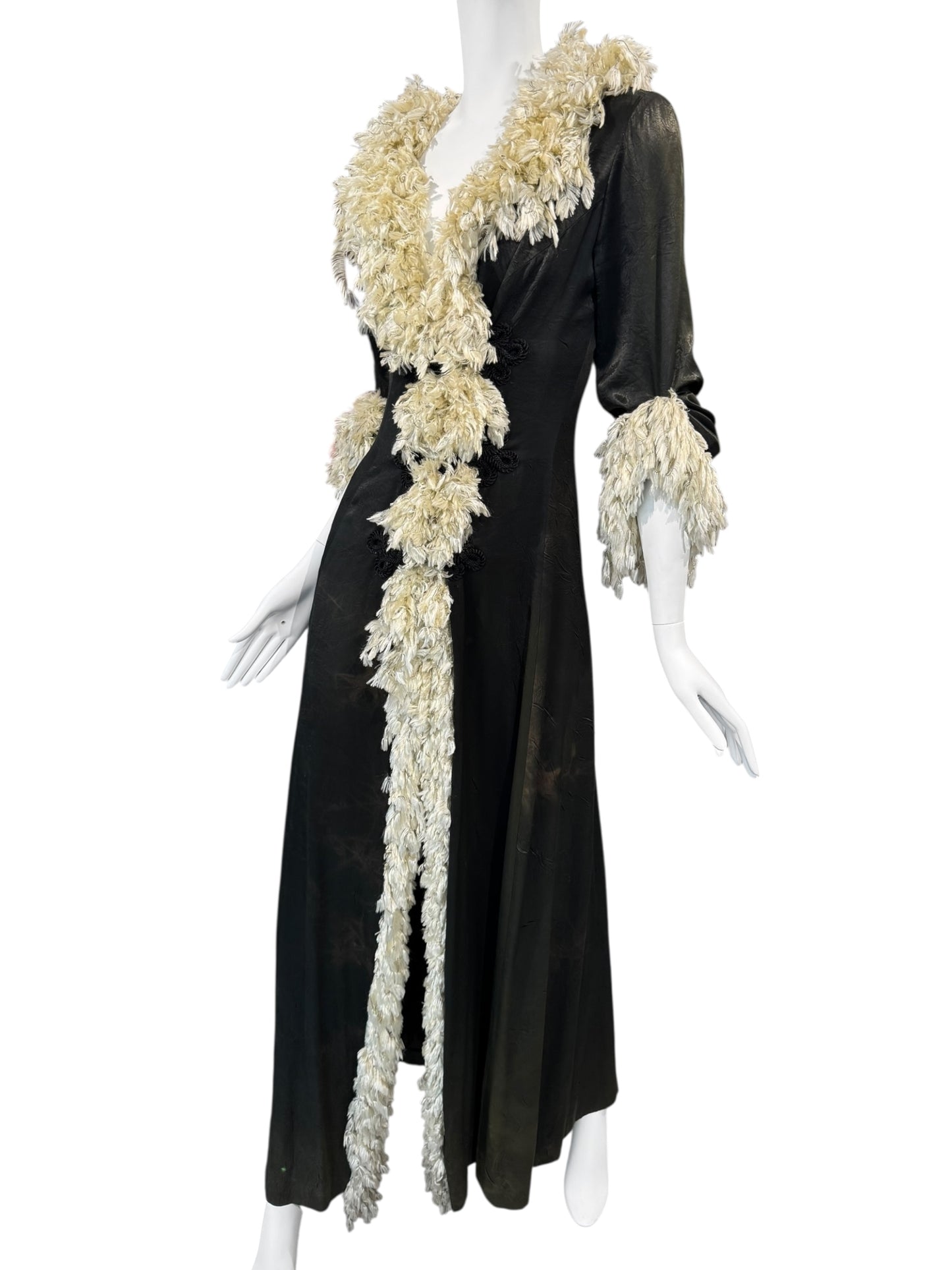 FAYÇAL AMOR FW1994 DARK GREEN FEATHERS COLLAR MAXI DRESS/COAT