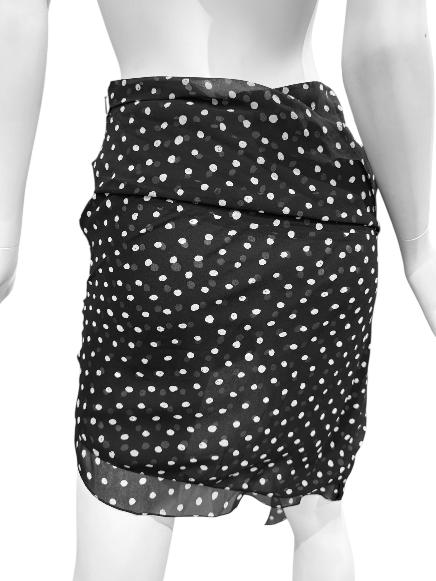 SAINT LAURENT FW2017 BY ANTHONY VACCARELLO BLACK SILK POLKA DOT MINI SKIRT