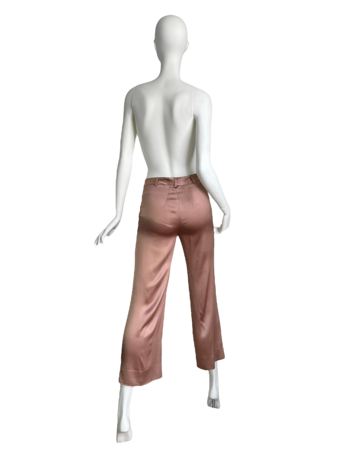 FAYÇAL AMOR SS2003 ROSE GOLD SATIN WIDE LEG CAPRI PANTS