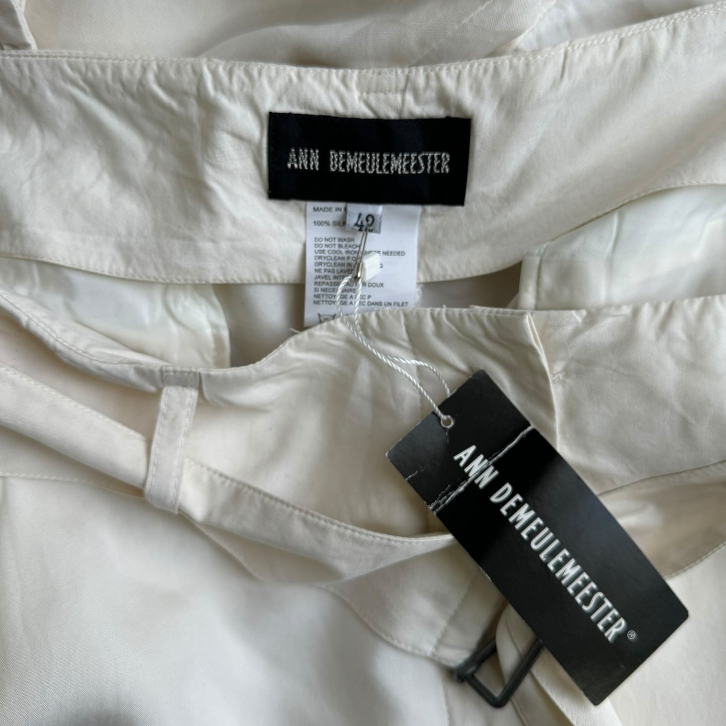 ANN DEMEULEMEESTER 2020s BY SÉBASTIEN MEUNIER OFF-WHITE SILK GARGO PANTS