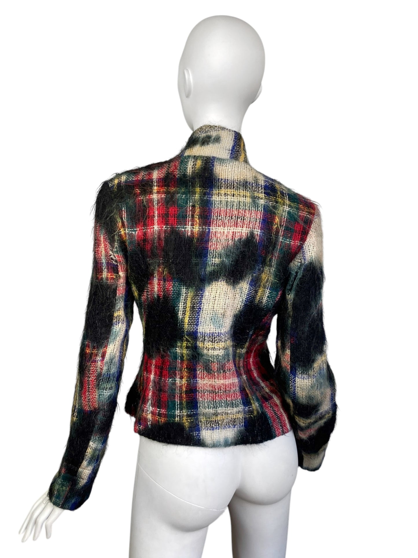 PLEIN SUD JEANS 2000s DISTRESS MOHAIR TARTAN JACKET