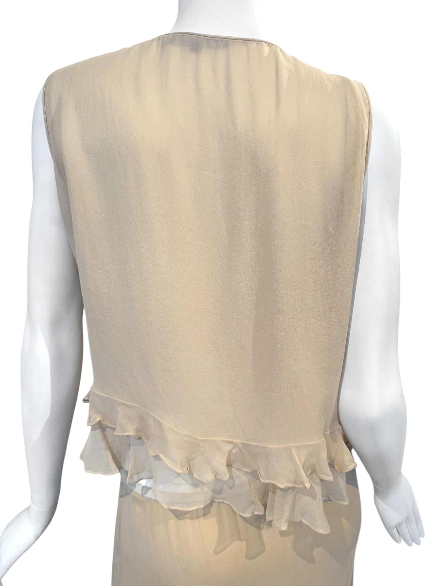 GUCCI SS1999 BY TOM FORD BEIGE SILK FEATHERS TRIM 2P. SET