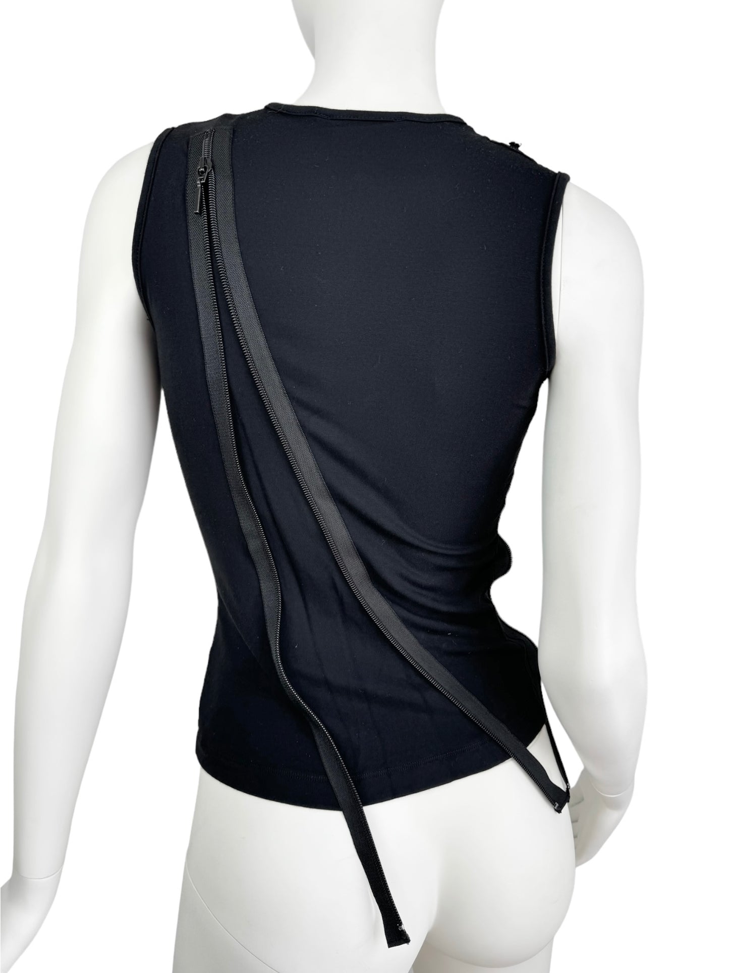 PLEIN SUD FW2003 BLACK 4-ZIP MESH TANK TOP