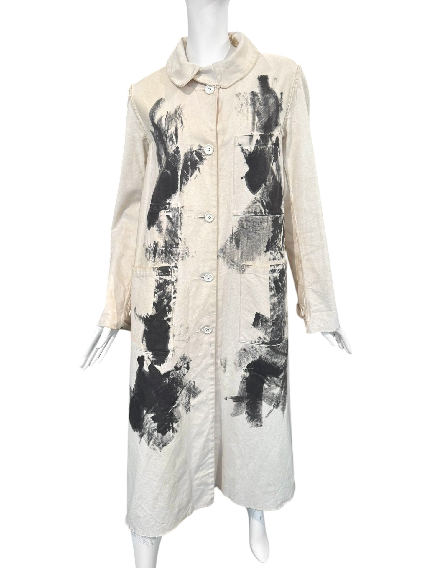 ELENA DAWSON 2010s CREAM COTTON CANVAS HAND-PAINTED COAT
