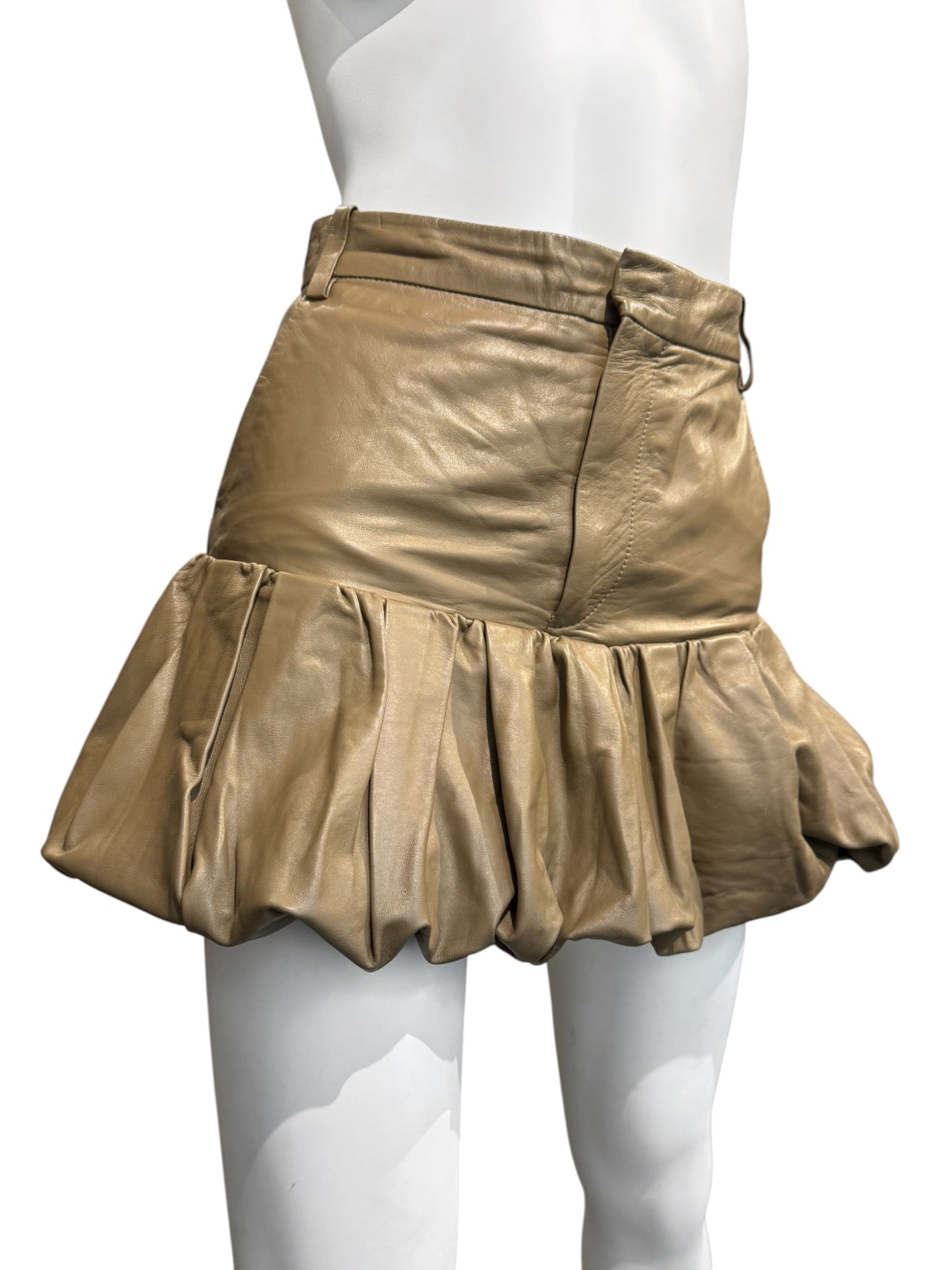 DSQUARED2 FW2021 BEIGE LEATHER BUBBLE MINI SKIRT
