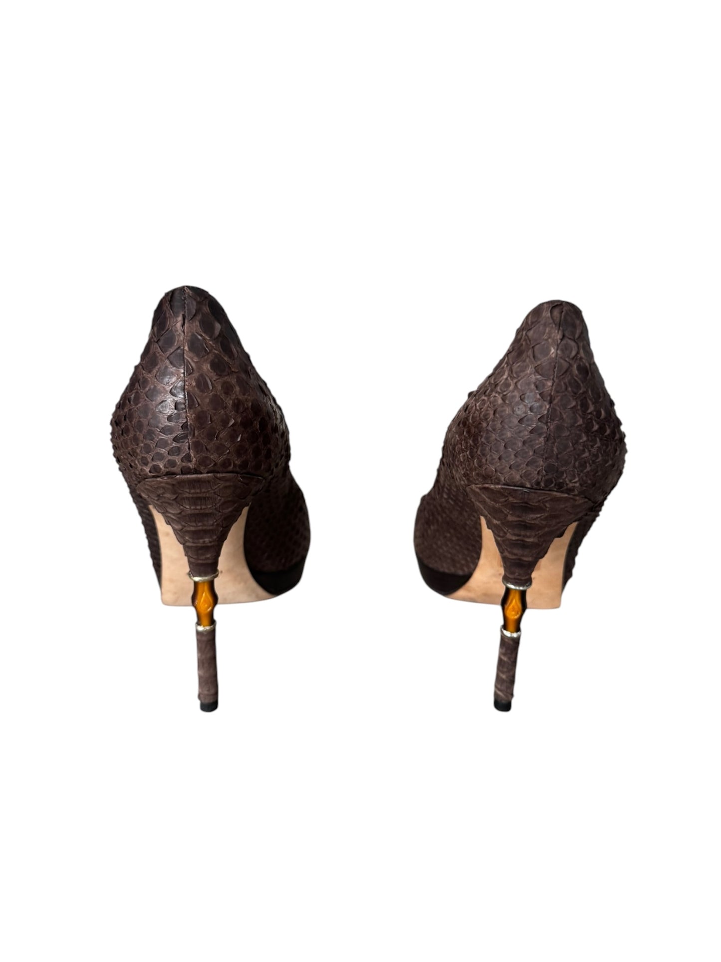 GUCCI 2000s BROWN LEATHER PYTHON-LIKE BAMBOO HEELS