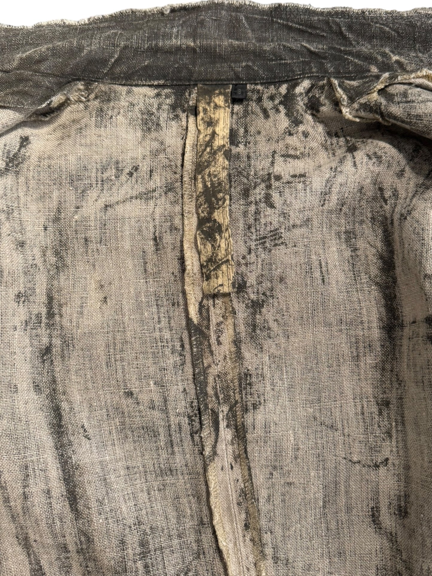RIPVANWINKLE 2000s GREY LINEN PAINTED DISTRESS BLAZER