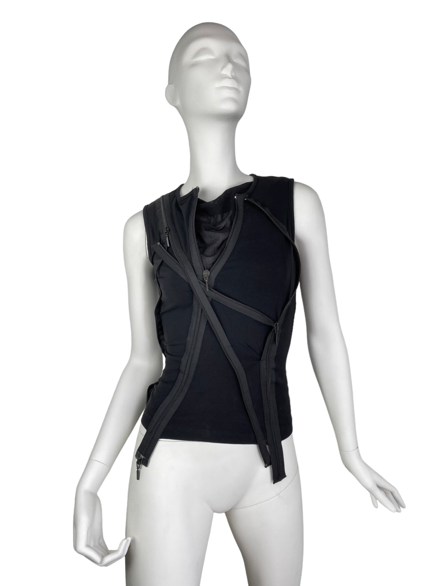 PLEIN SUD FW2003 BLACK 4-ZIP MESH TANK TOP