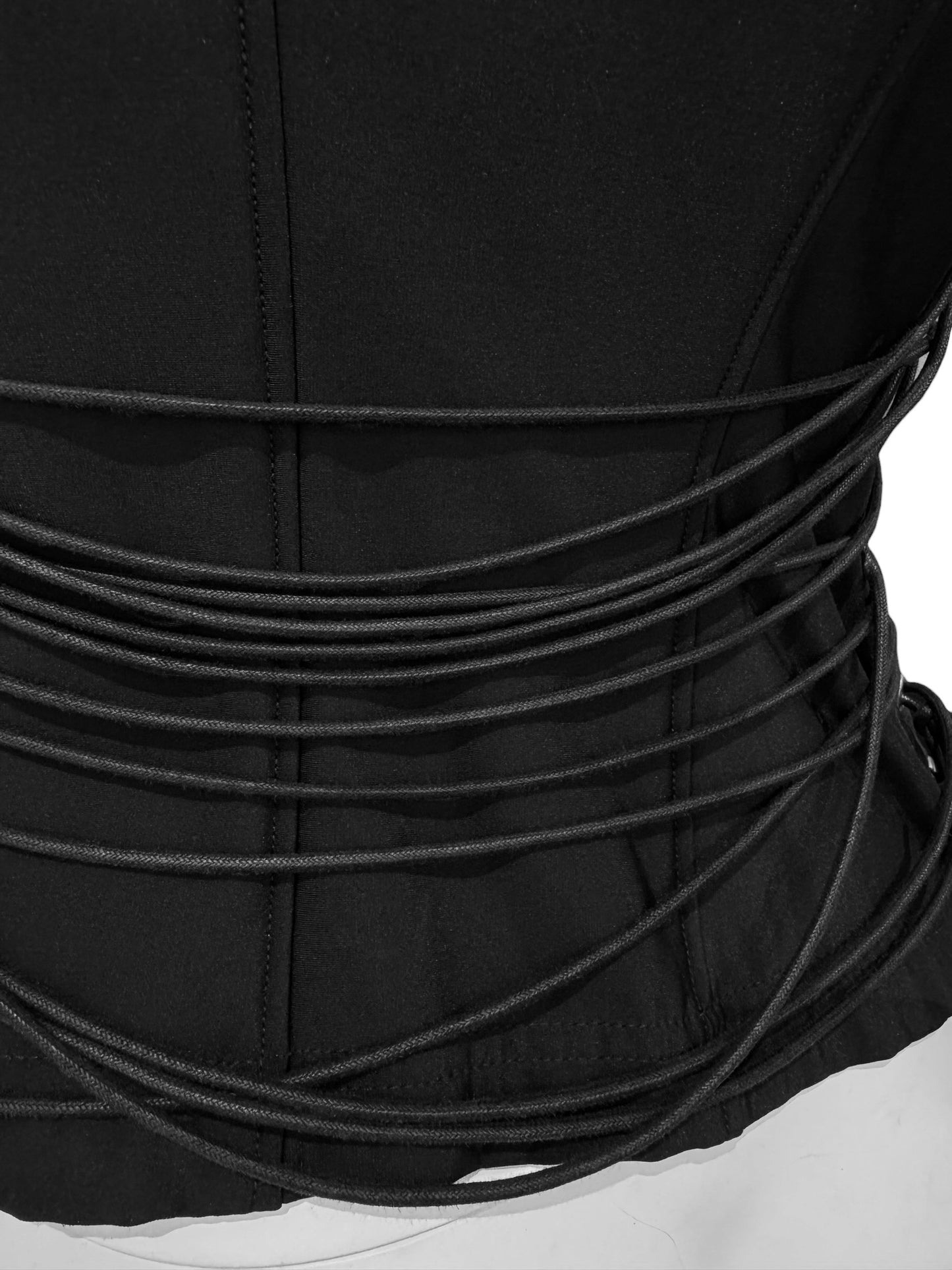 KYUSO 1990s BLACK LEATHER LACE-UP VEST