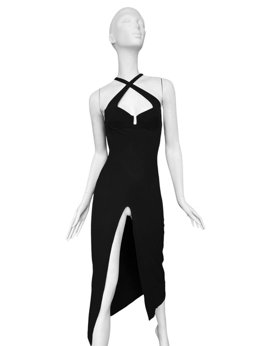PLEIN SUD SS1992 BLACK SLIT MAXI DRESS