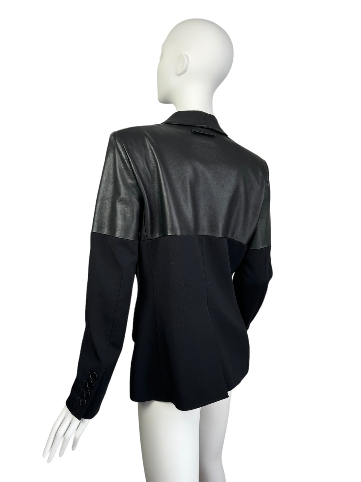 JEAN-PAUL GAULTIER 2000s BLACK LEATHER & WOOL BLAZER