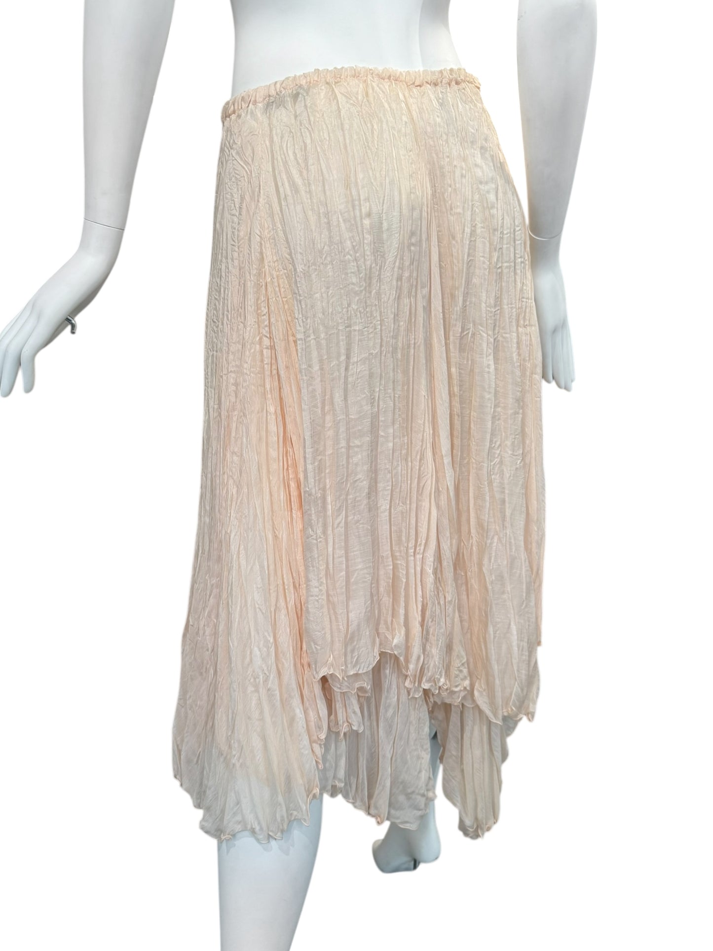 PLEIN SUD 2000s PALE BLUSH SILK CREASED MIDI SKIRT