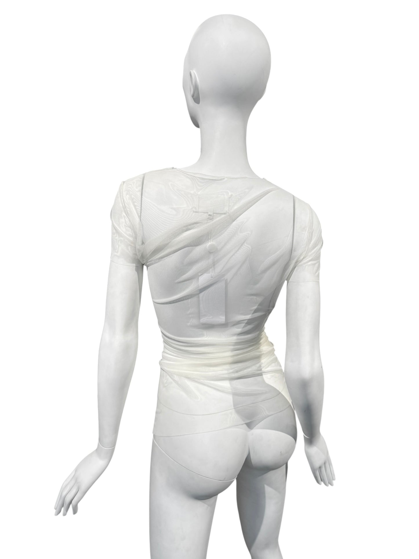 MAISON MARGIELA SS2021 BY JOHN GALLIANO SS2021 WHITE MESH ASYMMETRICAL TOP