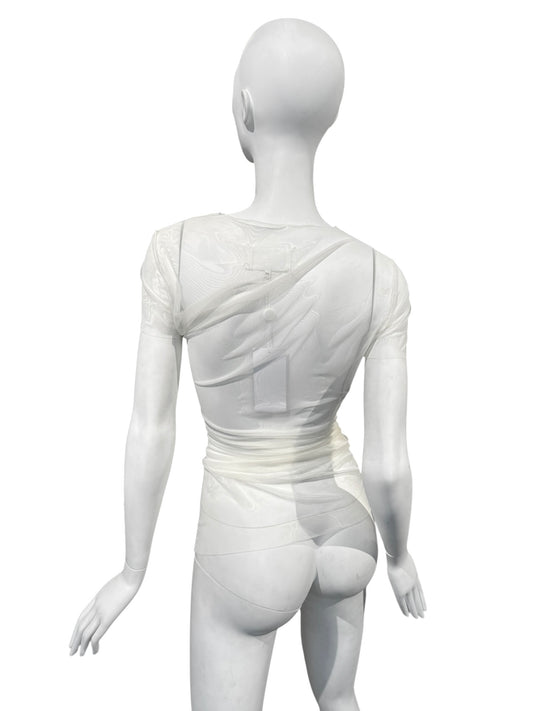 MAISON MARGIELA SS2021 BY JOHN GALLIANO SS2021 WHITE MESH ASYMMETRICAL TOP