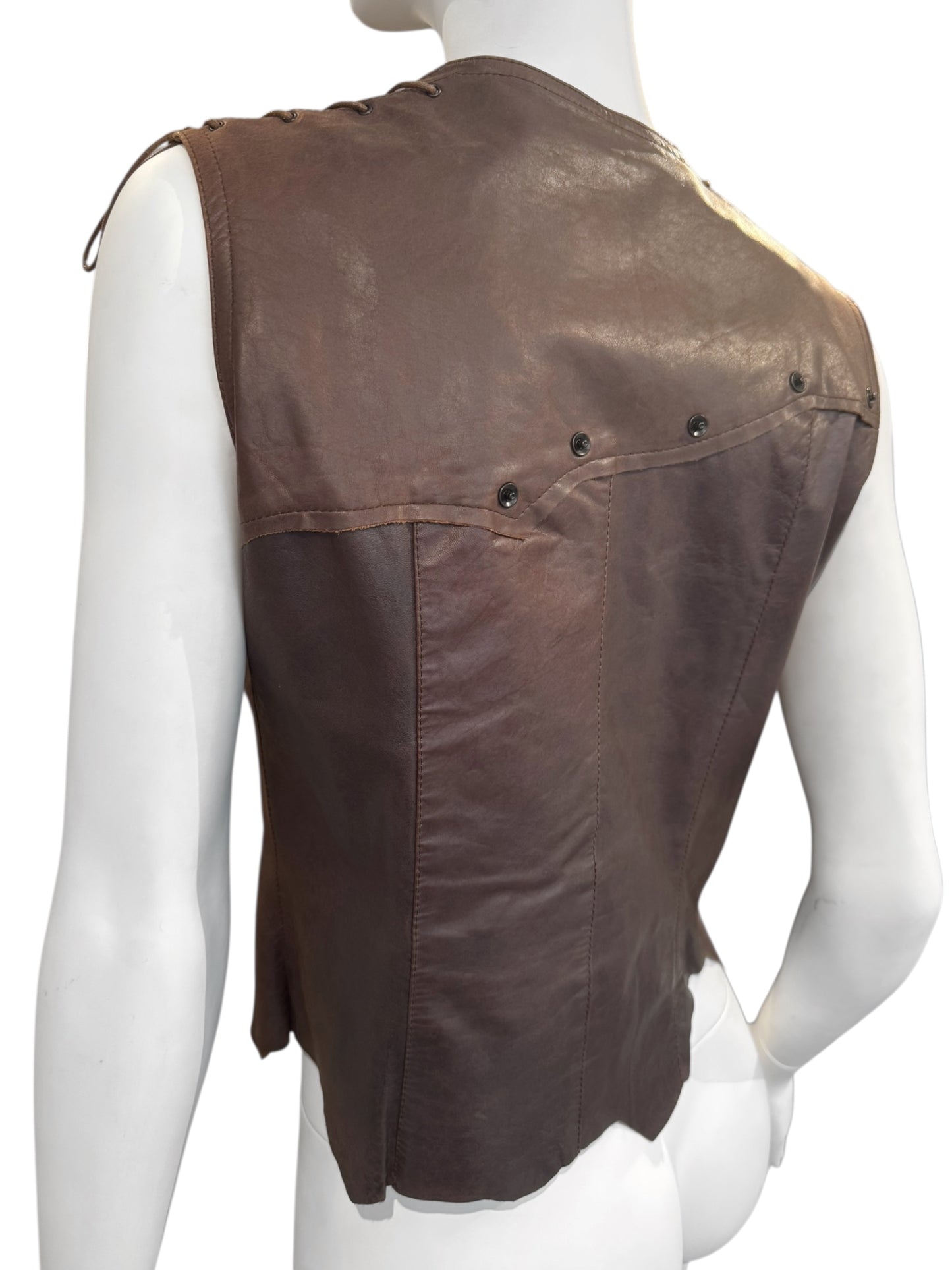 PLEIN SUD JEANS 2000s BROWN LEATHER PATCHWORK VEST