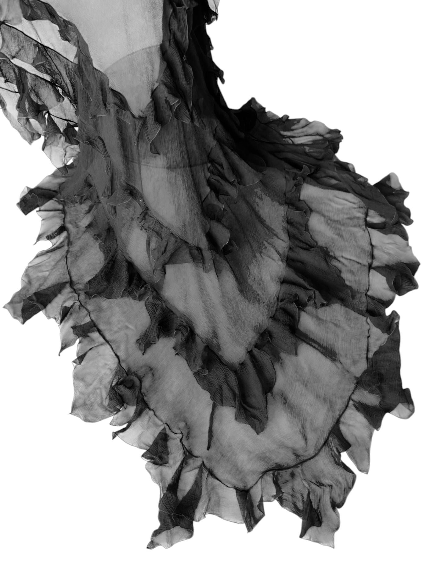 CHRISTIAN DIOR FW2006 BY JOHN GALLIANO BLACK SILK ASYMMETRICAL RUFFLES TRAIN MAXI DRESS