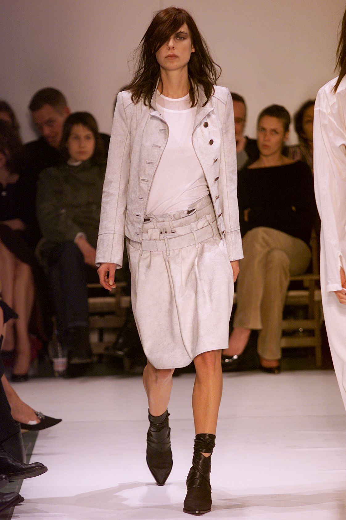 ANN DEMEULEMEESTER SS2002 WHITE CRACKED LEATHER COAT