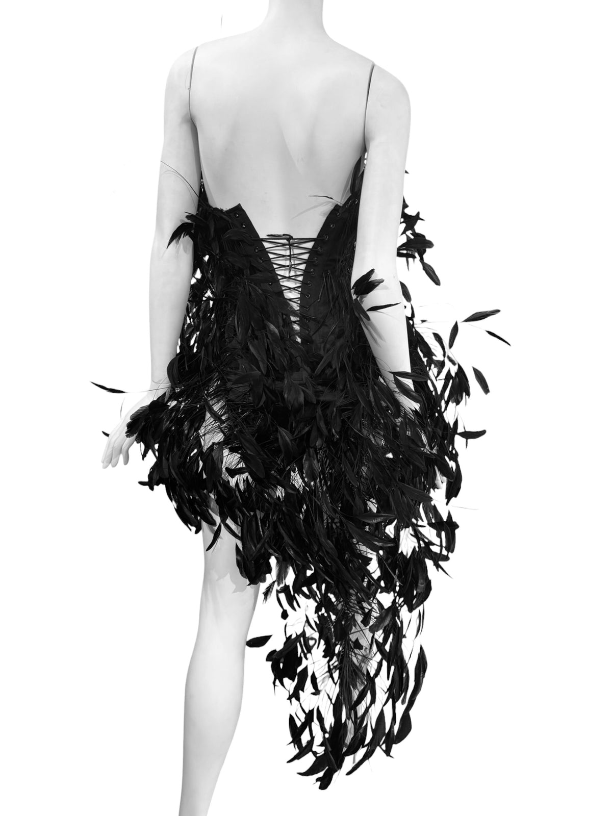 ALEXANDRE VAUTHIER HAUTE COUTURE FW2023 BLACK GOOSE FEATHER CORSET BODYSUIT