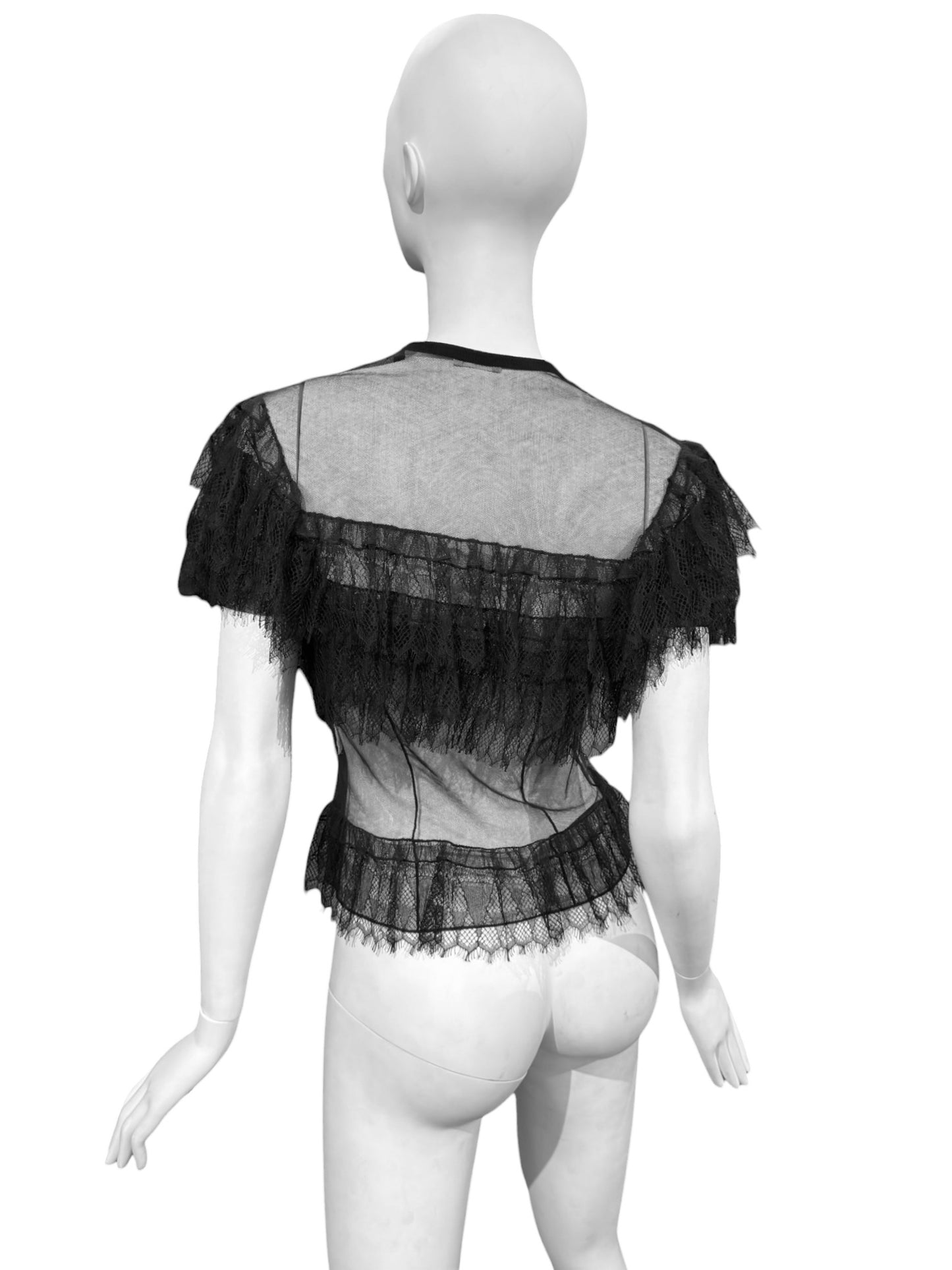 ALAÏA SS2016 BLACK TULLE & LACE SHEER TOP