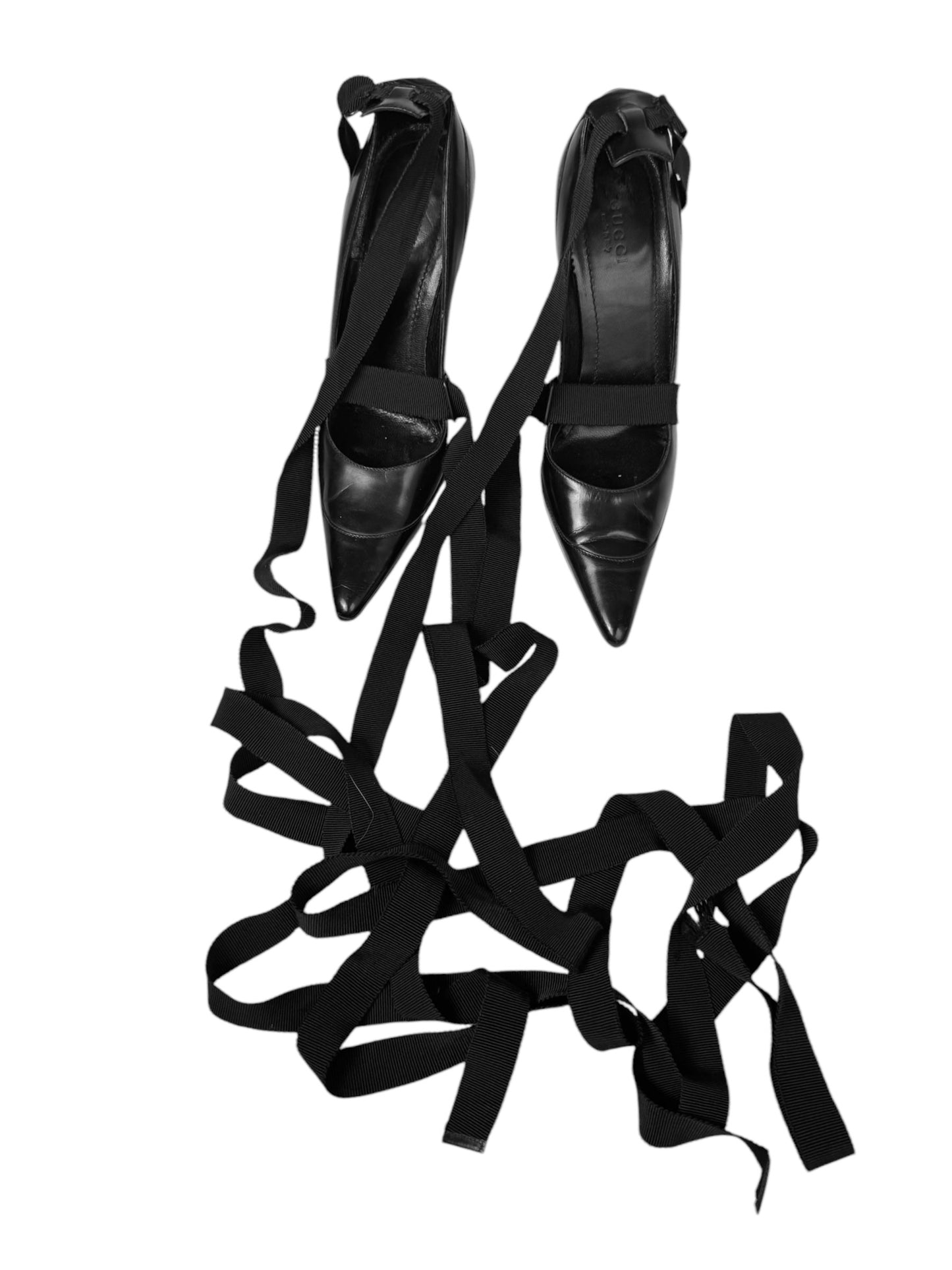 GUCCI FW2002 BY TOM FORD BLACK LEATHER BONDAGE LACE UP HEELS