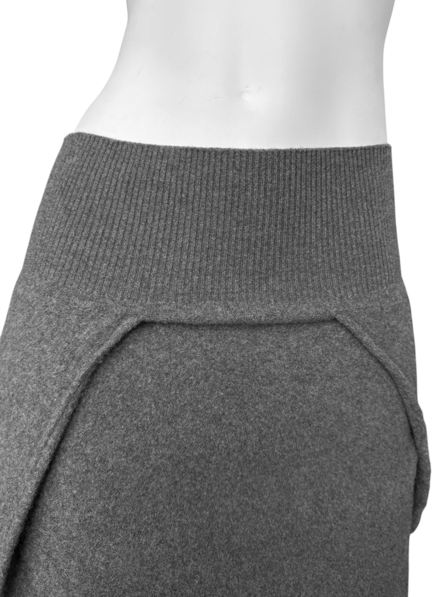 SHIRIN GUILD 1990s GREY WOOL ASYMMETRICAL MIDI SKIRT